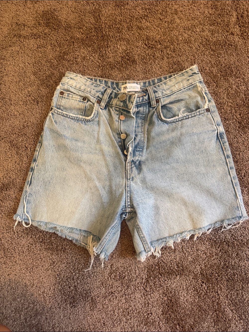 Zara Light Blue Button-Fly high rise Denim Shorts